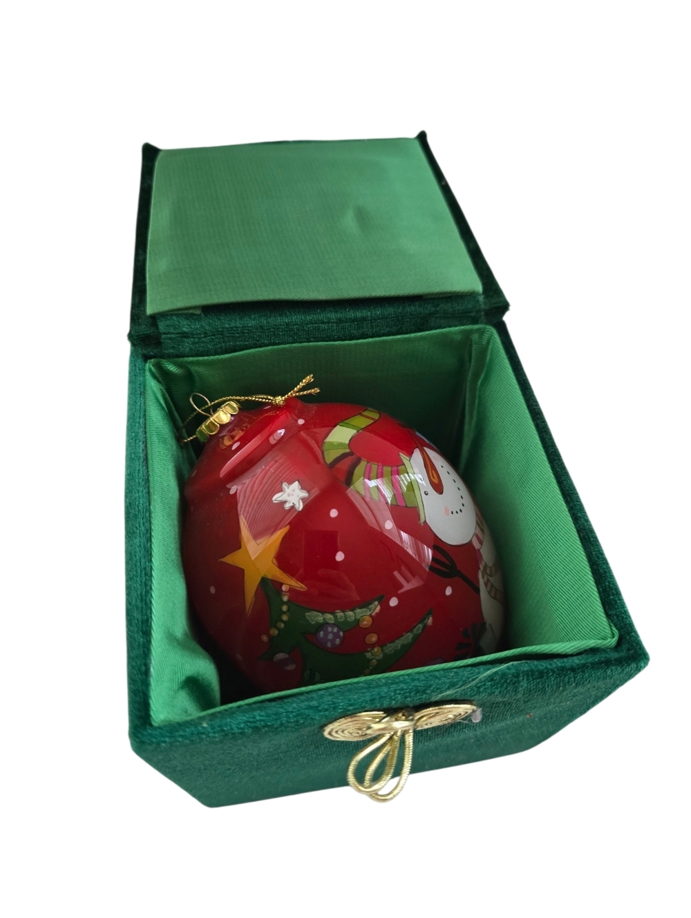 Pier 1 Hand Painted Glass Christmas Ornament – Snowman Holiday Red Vintage Decor